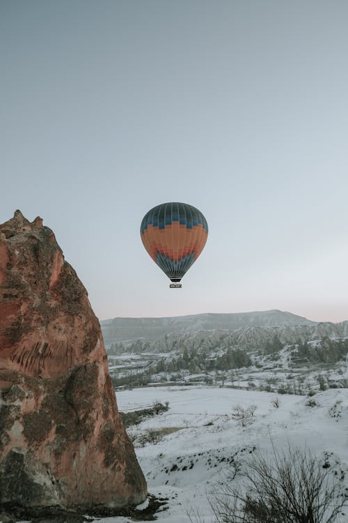 Hot Air Balloon Flying over Valley