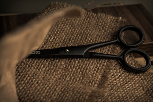 Black Scissors on Linen Cloth