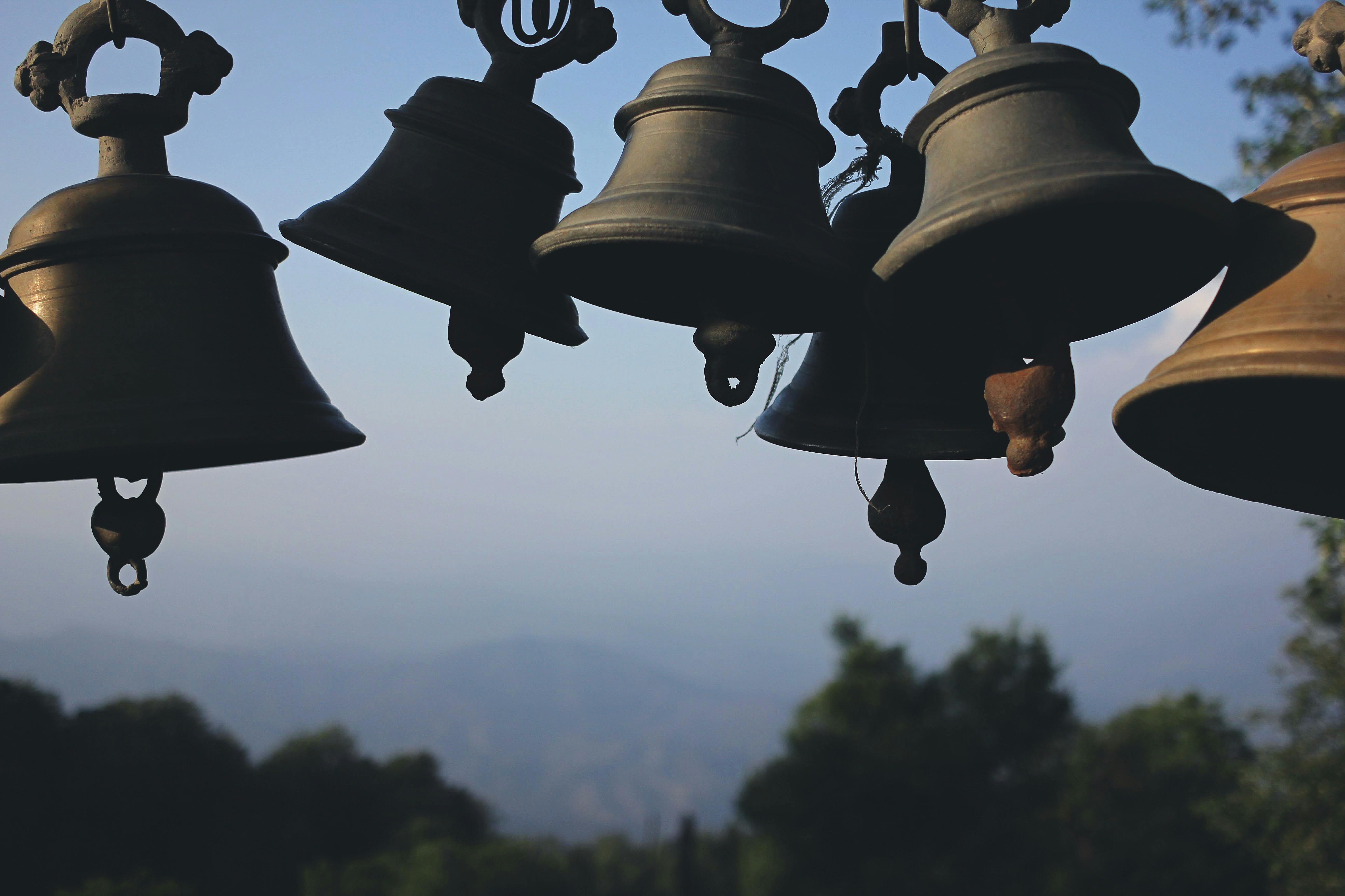 Small Bells Hanging On The Market For Sale Stock Photo, Picture and Royalty  Free Image. Image 52145141.