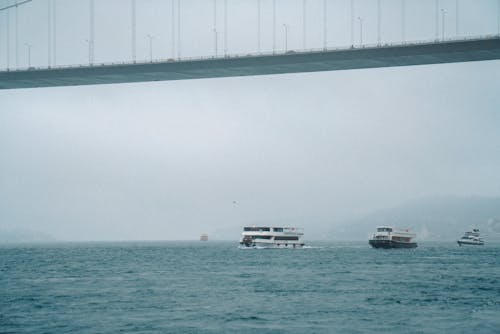 Free Ferries on Sea in Fog Stock Photo