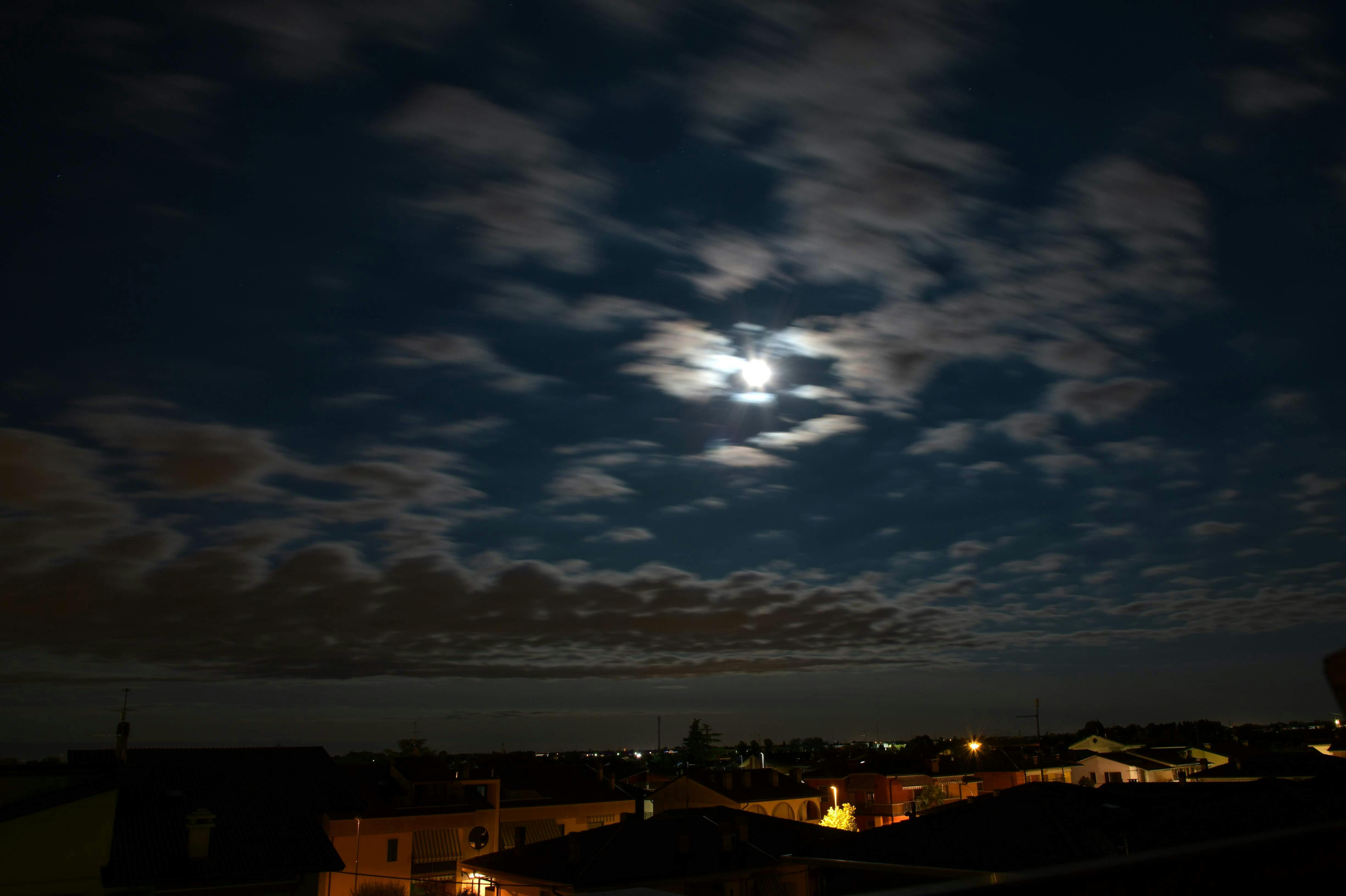 Free stock photo of clouds, full moon, little town