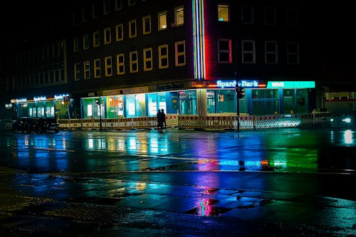 Wet Street in City at Night