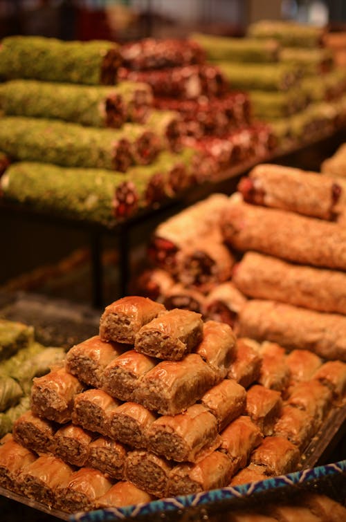 Turkish Baklava Displayed in a Bakery 