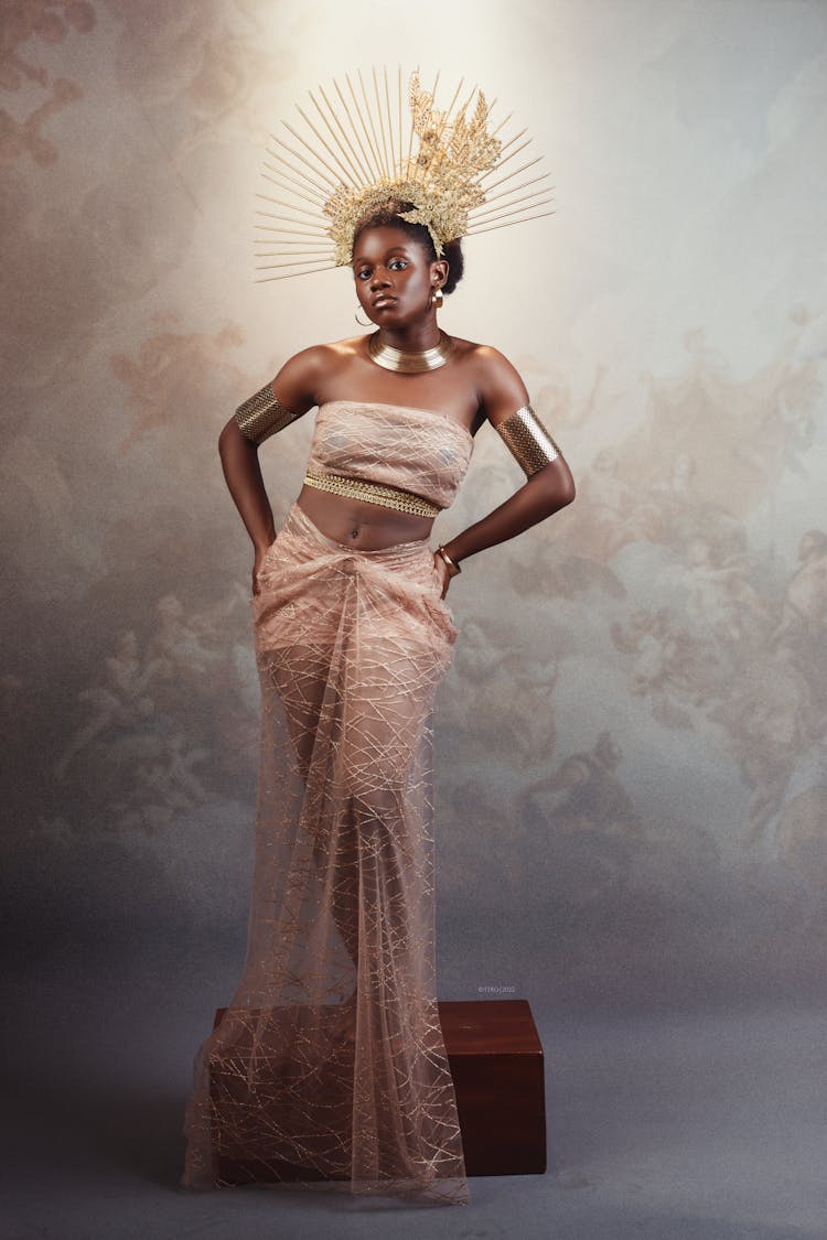 Woman Wearing Gold Halo Crown