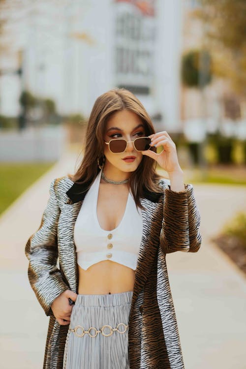 Portrait of Brunette Woman on a Street 