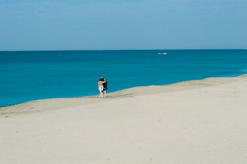 Back View of a Couple Standing on a Beach 