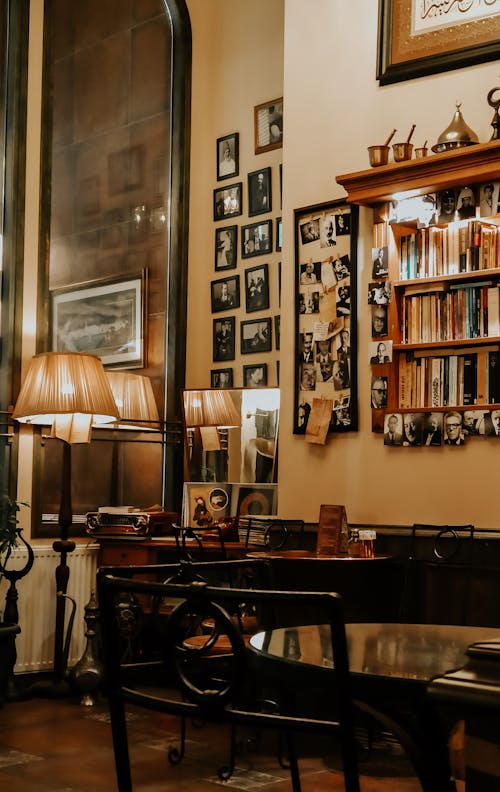 Vintage Interior of a Cafe with Photos and Books 