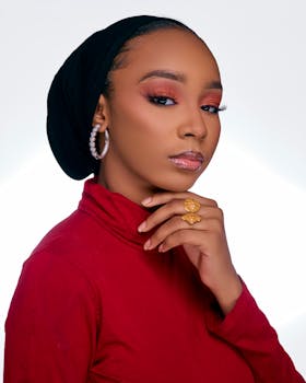 Studio portrait of an elegant woman in Kano, Nigeria, showcasing beauty and style.