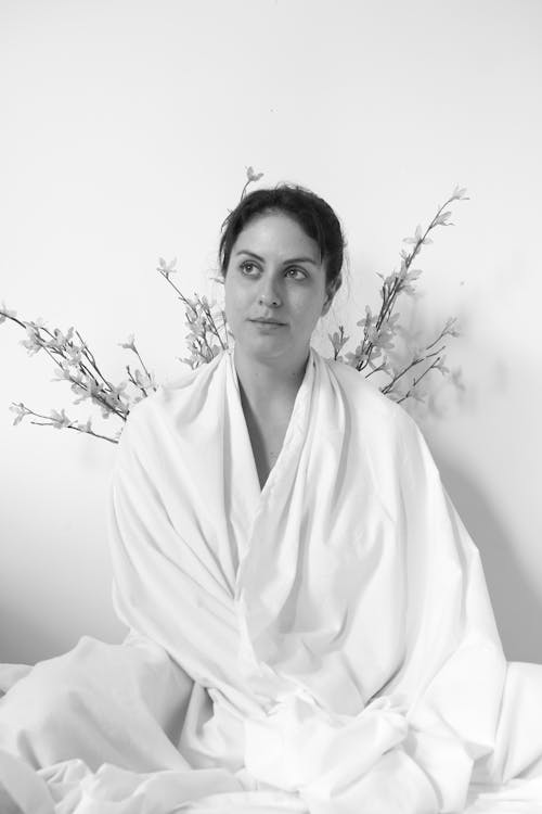 Free Portrait of Woman Wearing Bathrobe in Black and White  Stock Photo