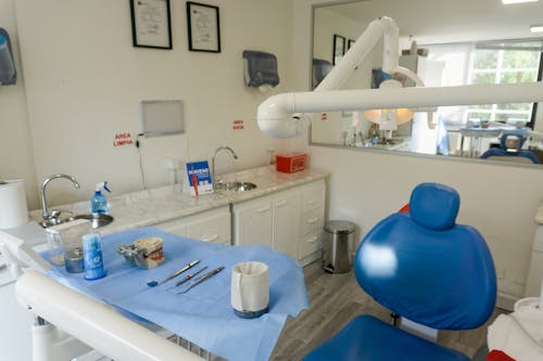 Interior of a Dental Office with Medical Instruments and a Denture Lying on the Table