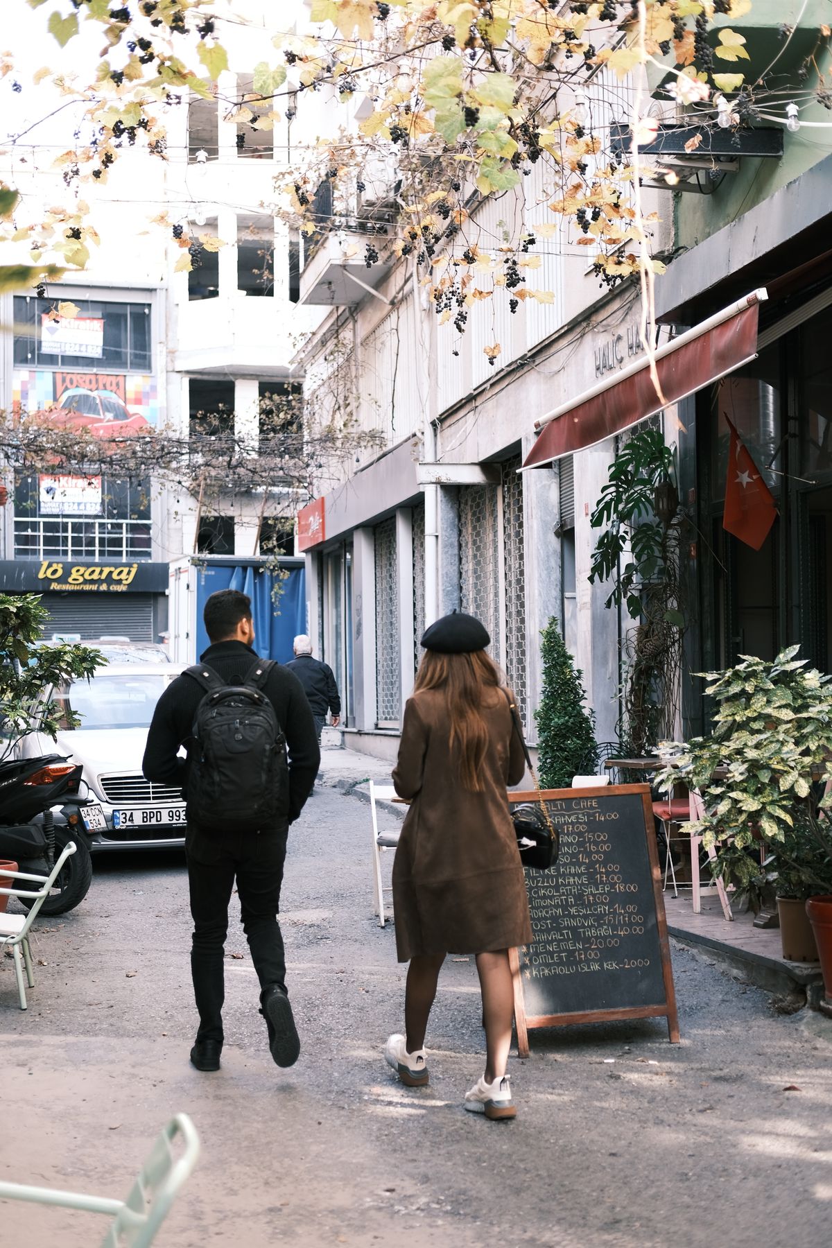 Couple walking together beside the Bosphorus in Istanbul Turkey