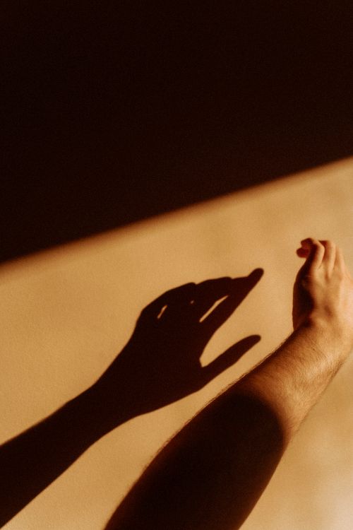 Free Artistic shot of a hand casting a shadow on a wall during golden hour. Stock Photo