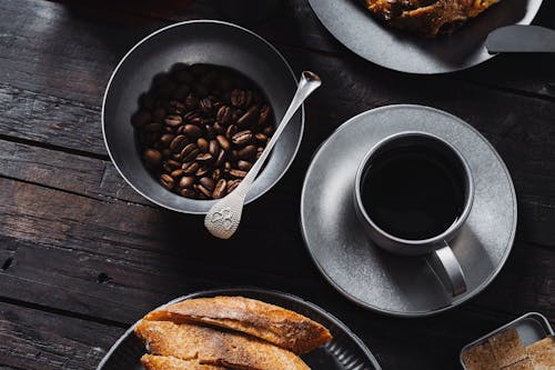 Free Coffee Cup and Beans in Bowl Stock Photo