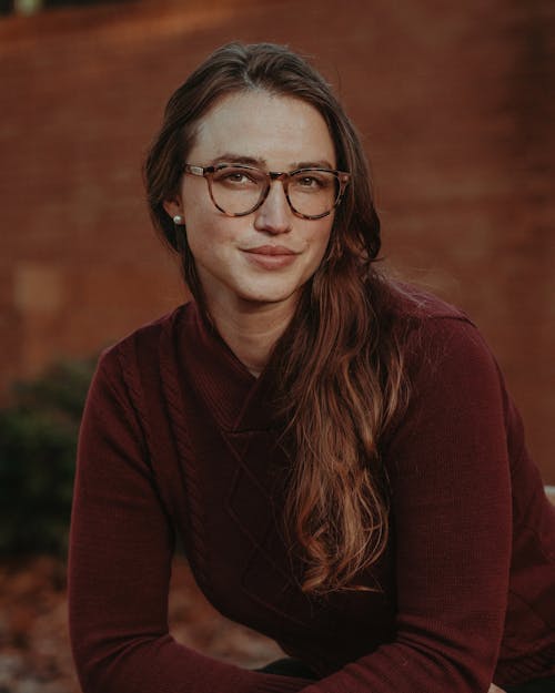 Brunette Woman with Eyeglasses in Sweater