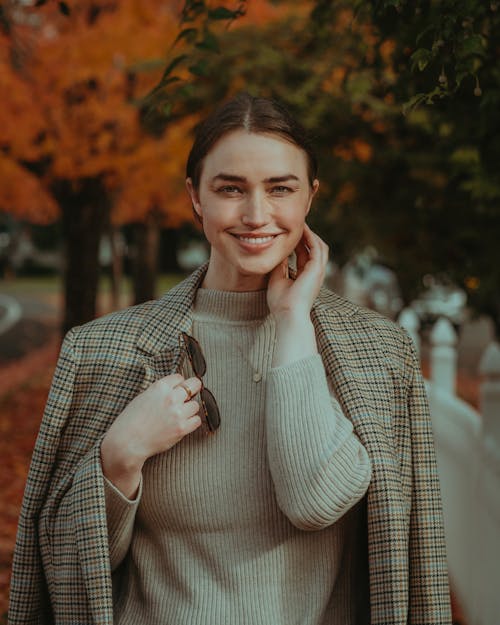 Model in Autumn Checked Coat 