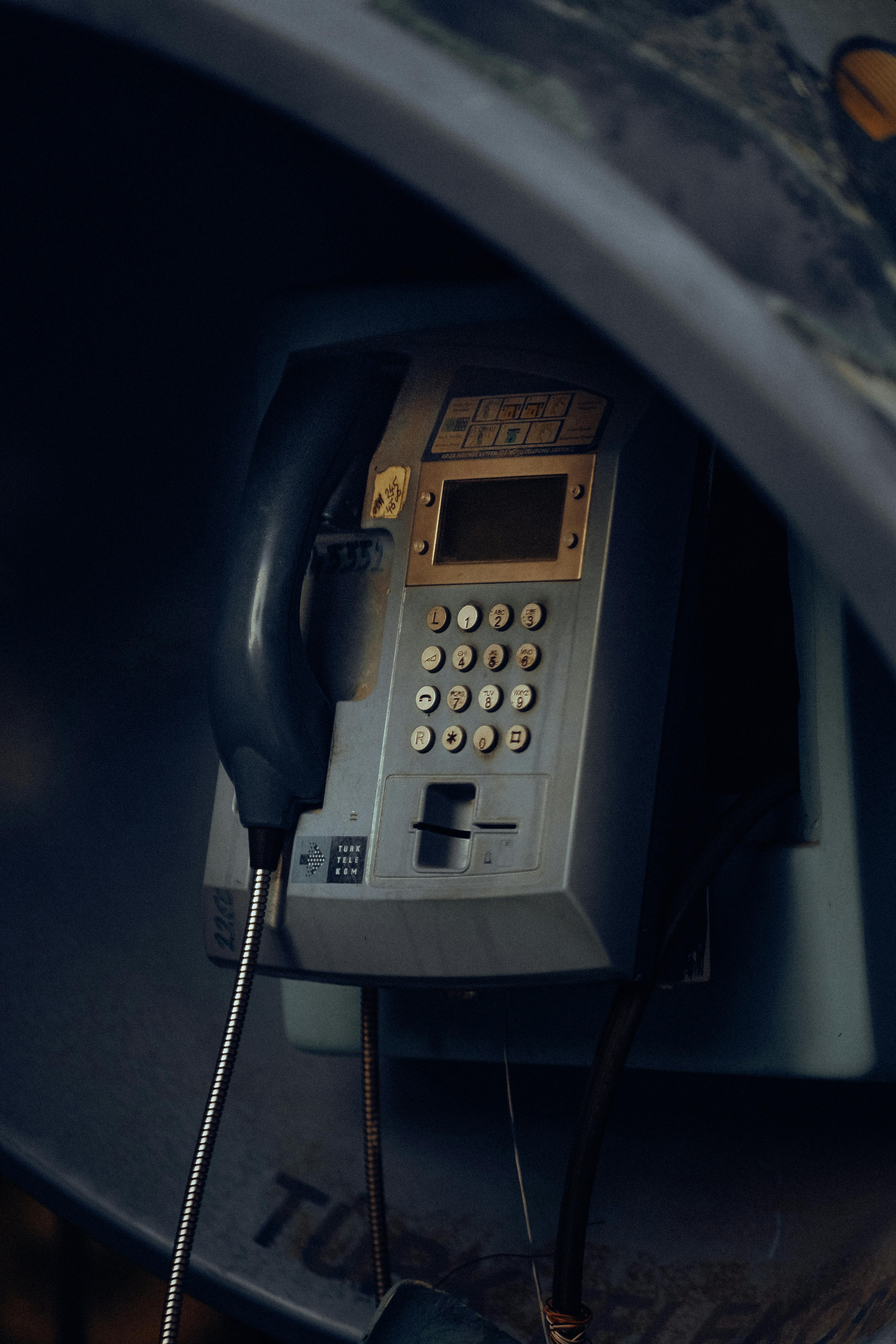 close up of telephone in booth