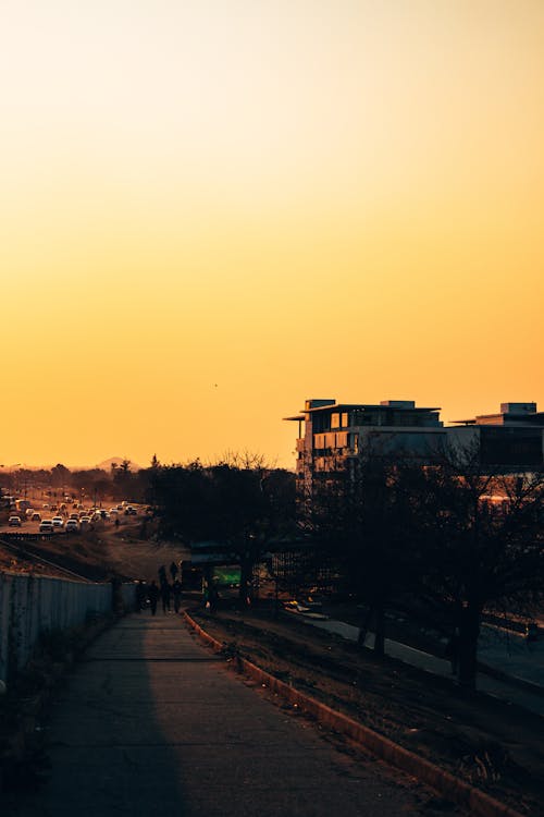 Yellow Sky over Town at Sunset