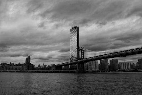 Black and White Photo of the One Manhattan Square and Manhattan Bridge in New York City, New York, USA