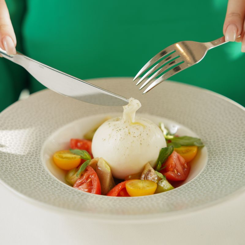 Charred Green Goddess Farro Salad with Burrata and Basil Oil