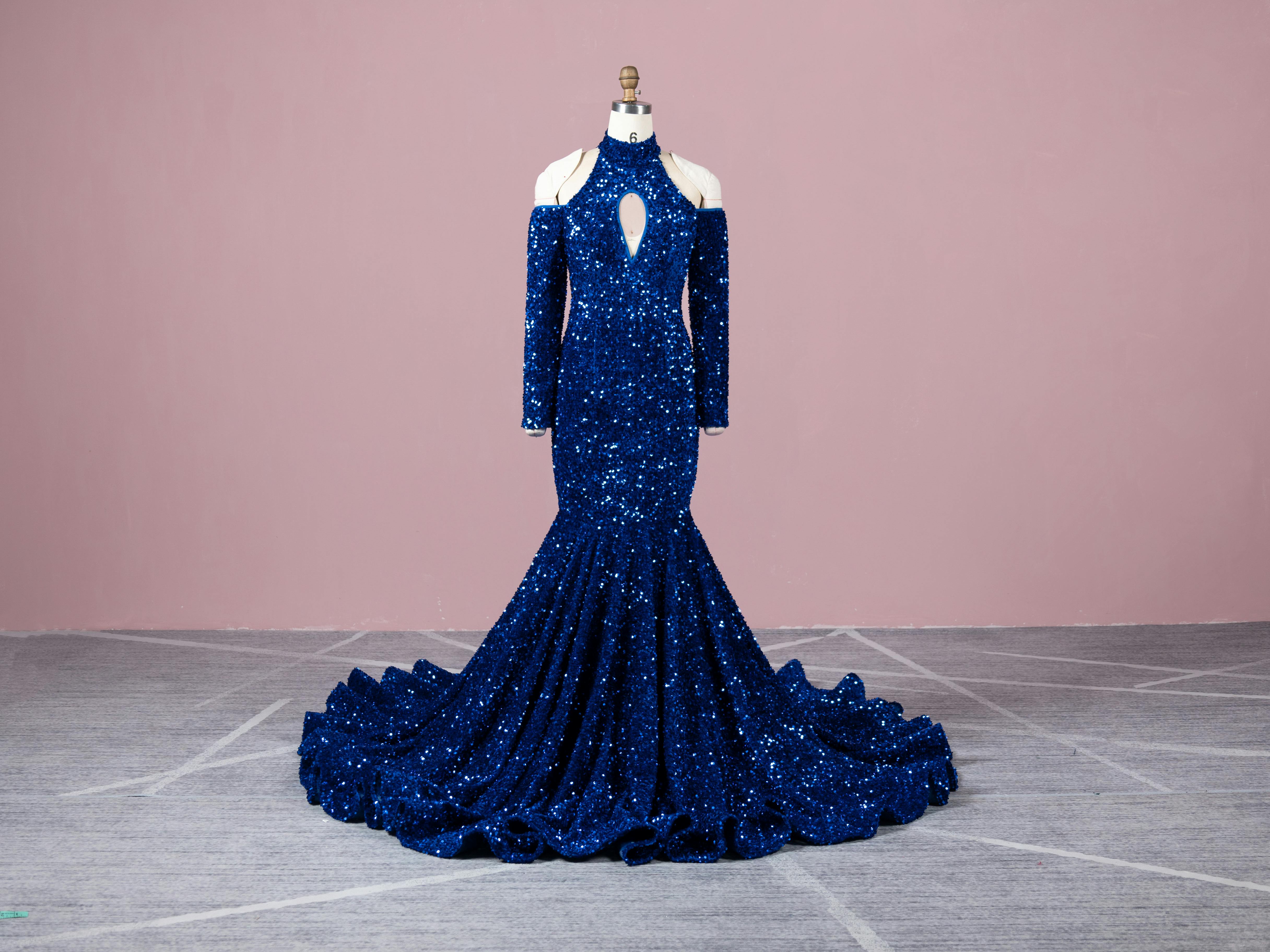 Buy Navy Blue Designer Party Wear Net Gown | Gowns