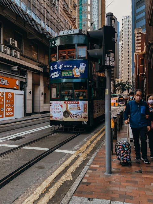 Cable Car Waiting in Front of a Stoplight