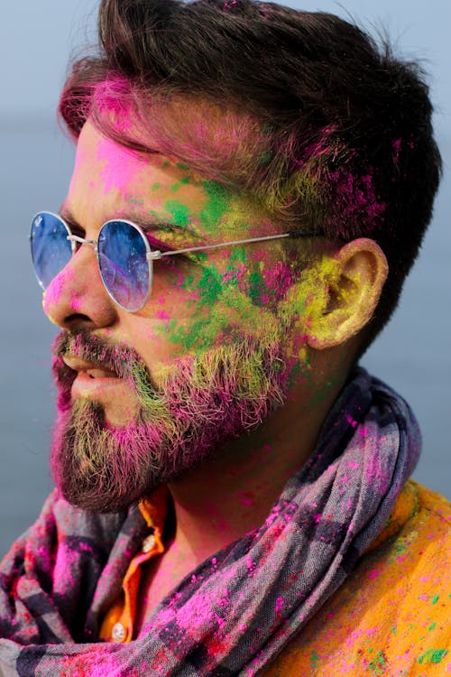 Colorful Powder on Man Face