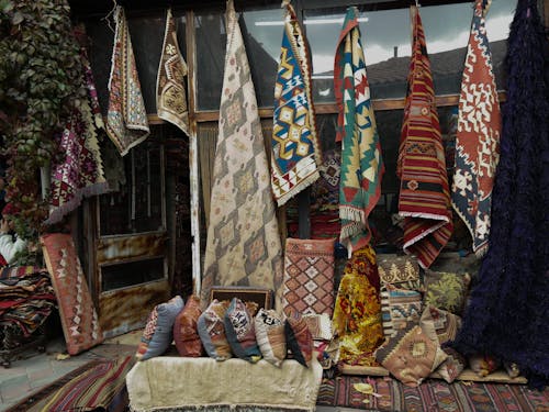 Handmade Textiles with Traditional Patterns on a Bazaar 