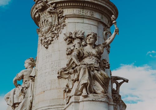 Close-up of Carved Statues on the Place de la Republique in Paris, France 