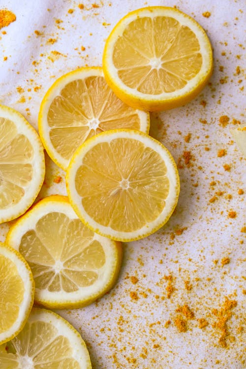Close up of Lemon Slices on White Background