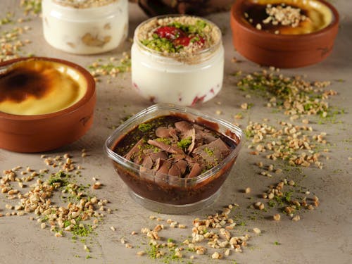 Free Homemade Puddings Served for Breakfast Stock Photo