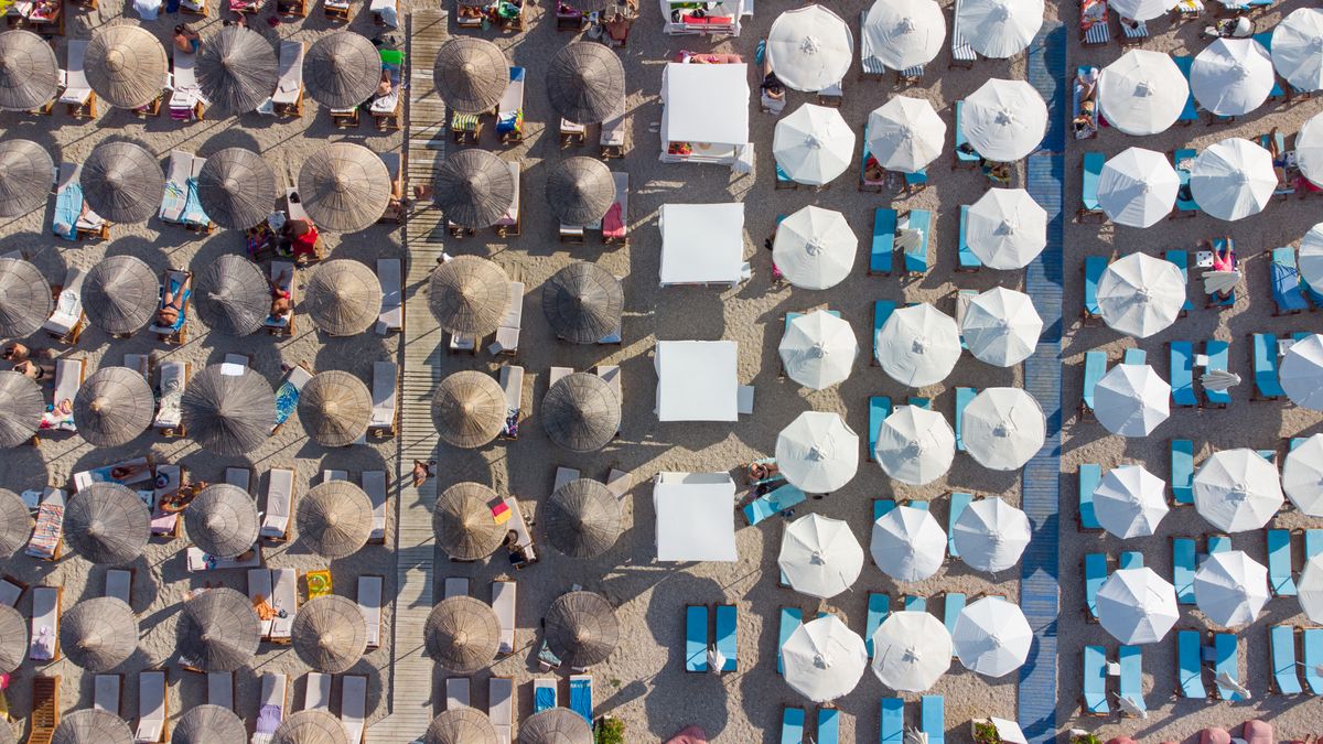 Rows of sunshades on a beach