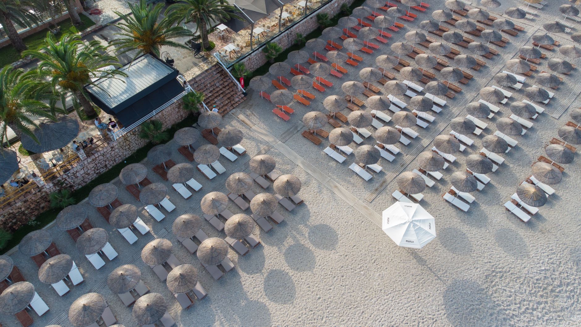 Beach facilities and umbrellas at Gerakas Beach