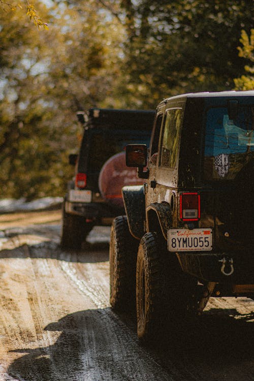 Jeeps on Wet, Dirt Road
