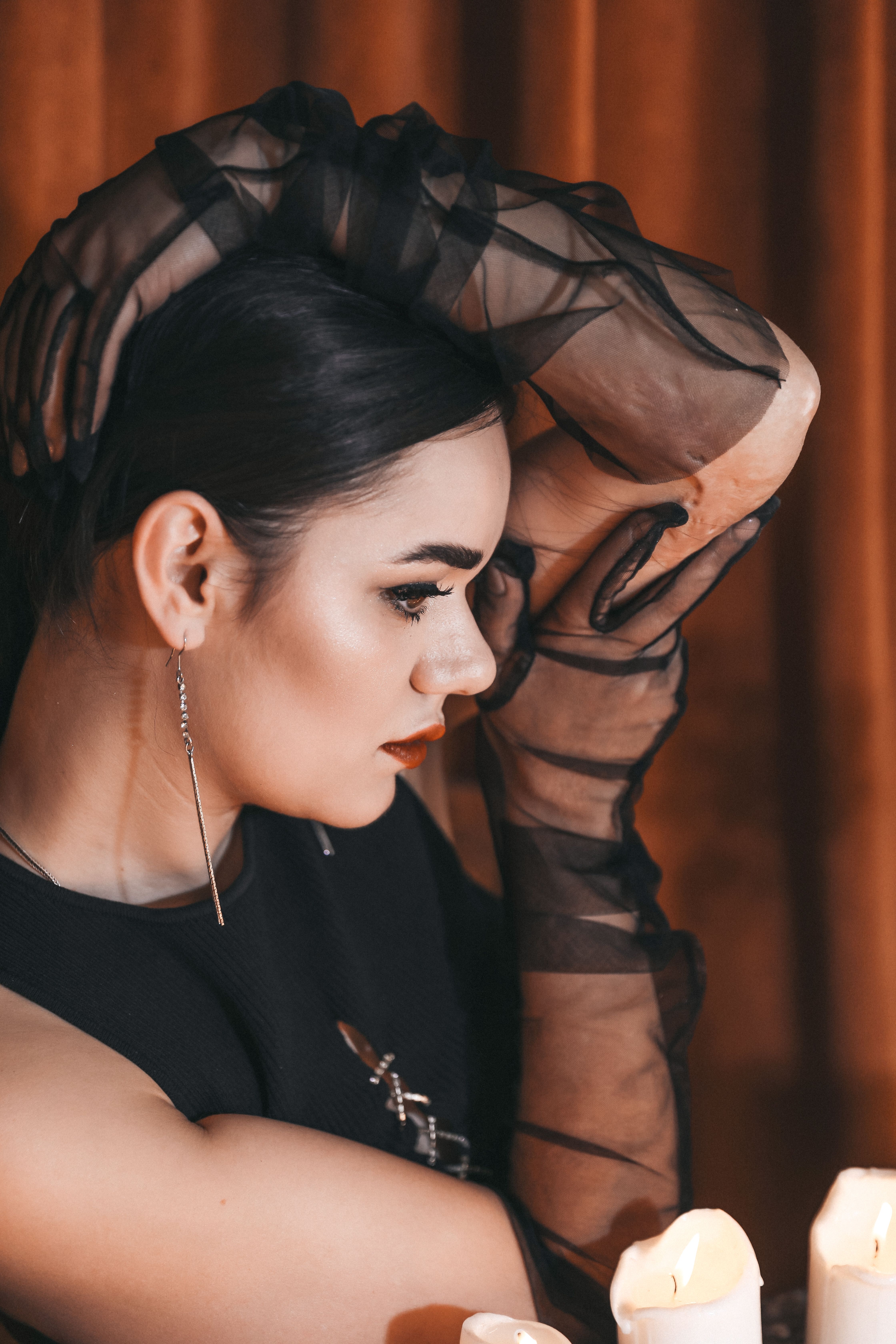 Portrait of Brunette Woman Wearing Tulle Blouse · Free Stock Photo