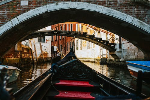 Gondolas Passing under Bridge in Venice, Italy