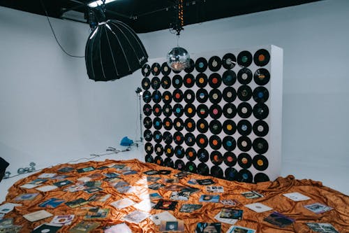 Wall and Floor Covered in Vinyl Records