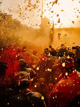 Captivating scene of a lively Holi festival in India as people revel in colorful celebrations.