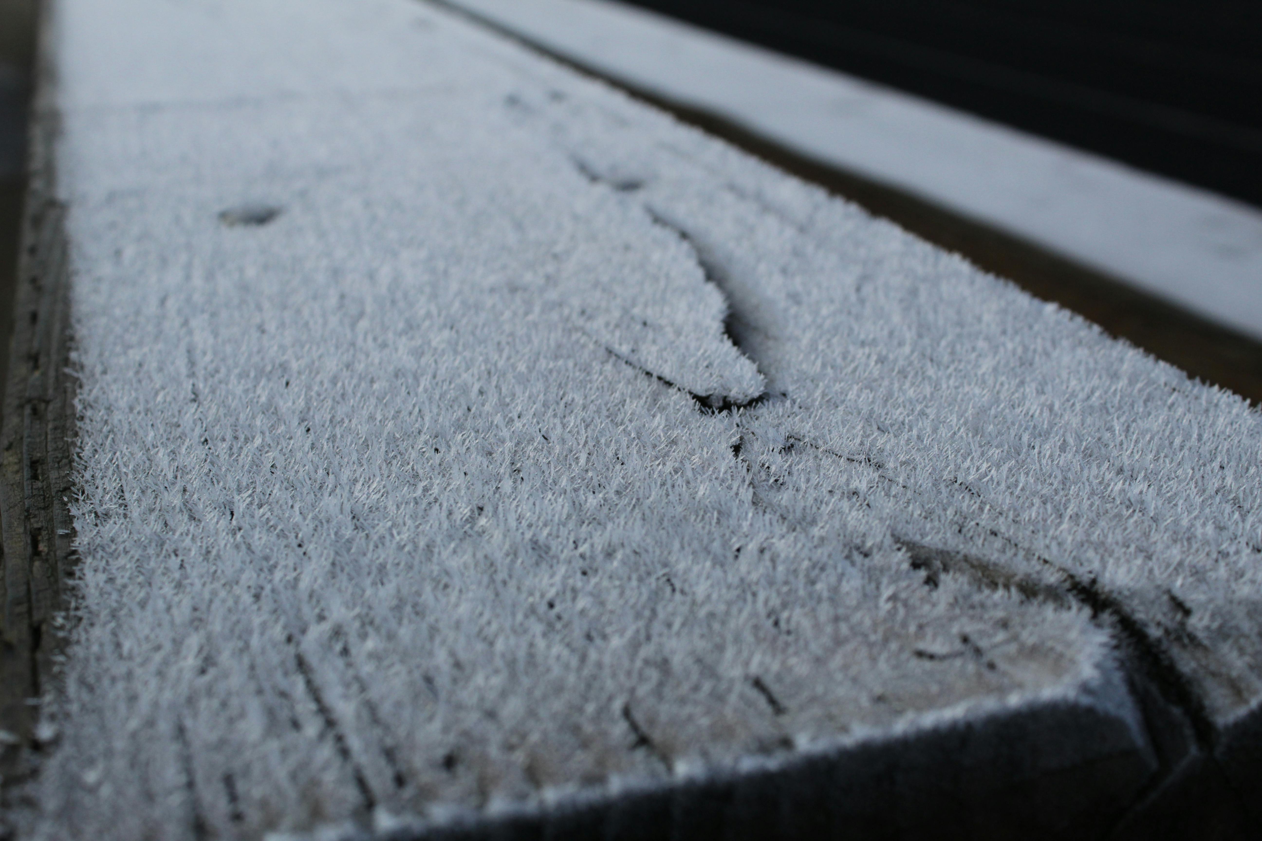 Free stock photo of frost, frosted bench, frosty bench