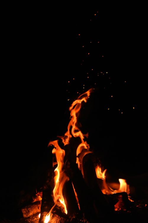 Free A vibrant campfire burns brightly against the dark night sky in Chattogram, Bangladesh. Stock Photo
