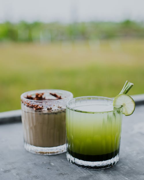 Chocolate Drink and Green Cocktail