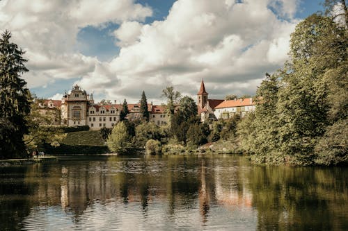 Pond, Trees and Palace in Pruhonice Park