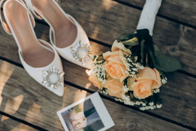 High Heel Shoes And A Wedding Bouquet 