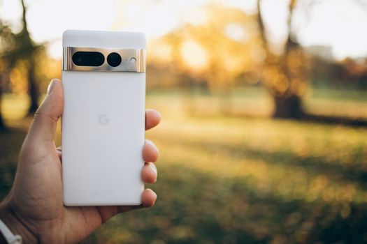 Close-up of a Person Holding a Google Pixel Smartphone 