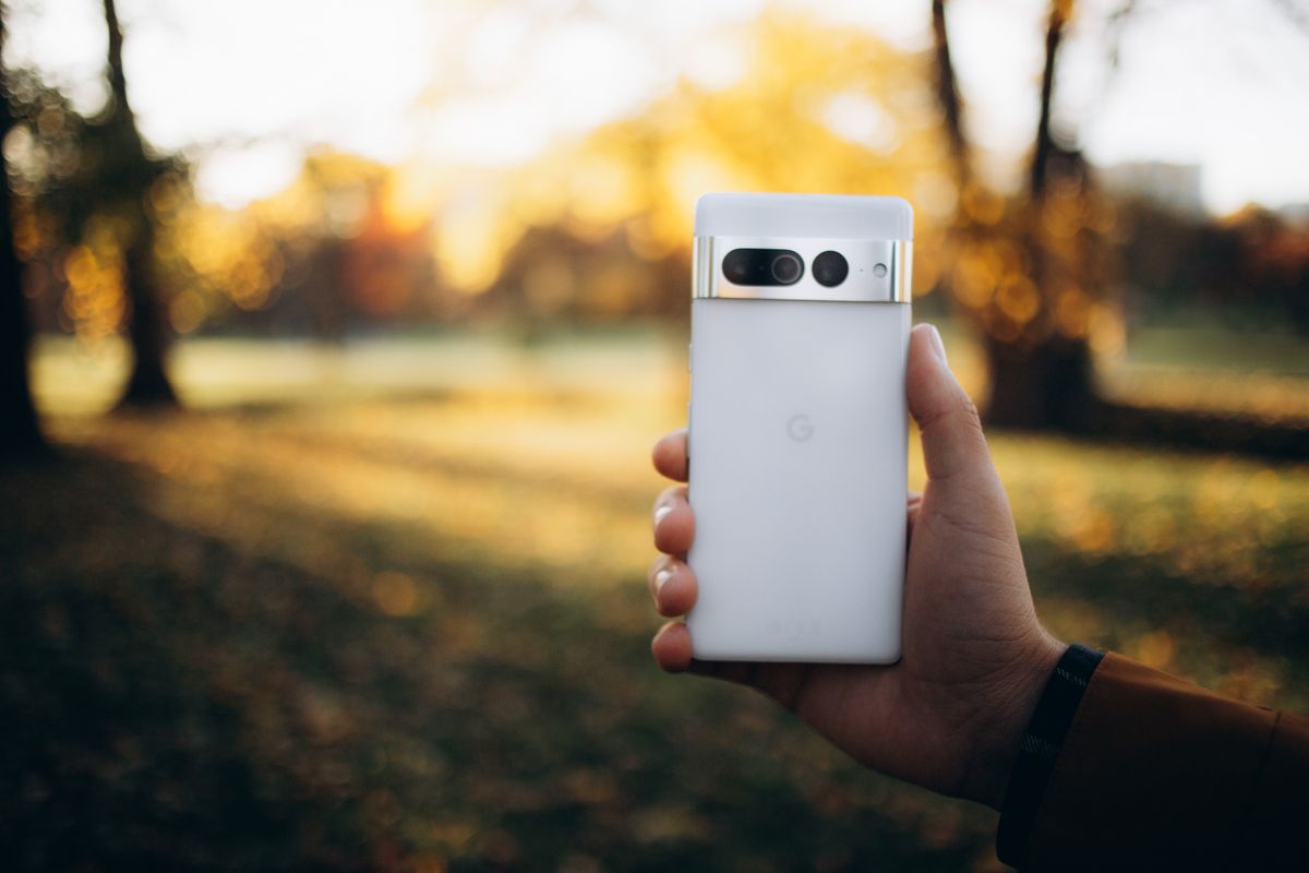 Akıllı telefon tutan eller güneşli bir parkta oturan kişi