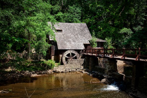 Casa Marrom Perto Das árvores E Ponte Do Rio