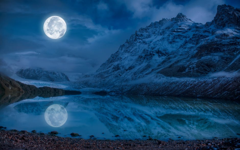 Full Moon Near Snowcap Mountain