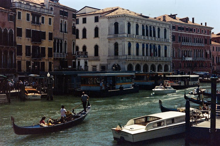 Gondolas On Canal In Venice