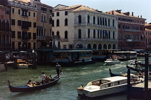 Free Gondolas on Canal in Venice Stock Photo