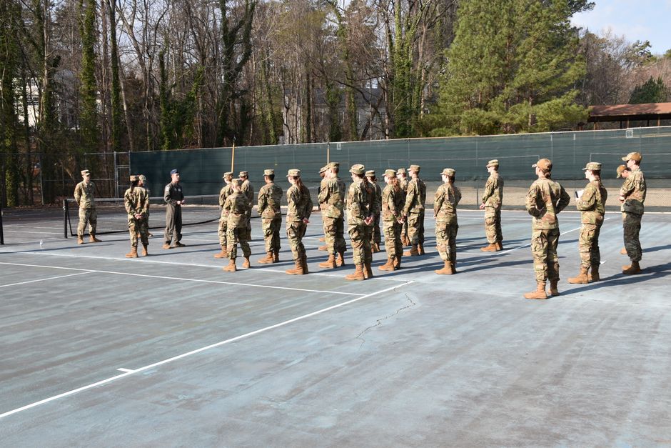 U.S. Army recruits standing in formation during basic training U.S. Army recruits standing in formation during basic training