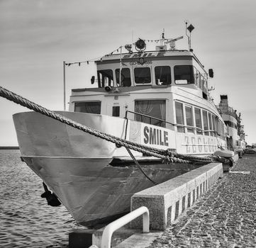 Moored Ship in Black and White